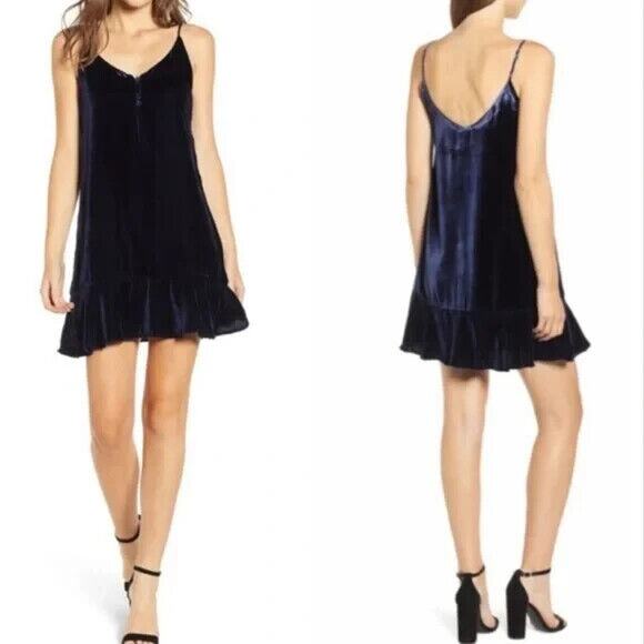 NWT RAILS Audrina Navy Velvet Flounce Shift Mini Dress Women's Small